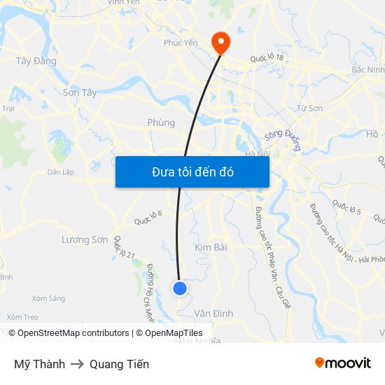 Mỹ Thành to Quang Tiến map