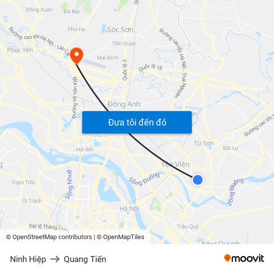 Ninh Hiệp to Quang Tiến map