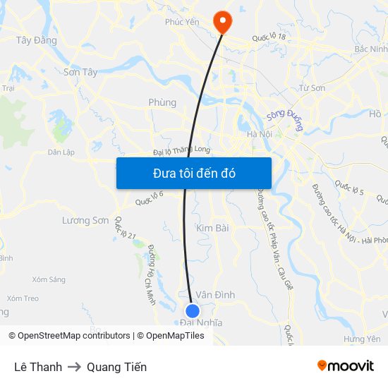 Lê Thanh to Quang Tiến map