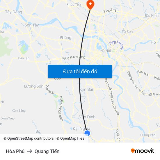 Hòa Phú to Quang Tiến map