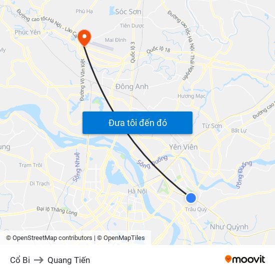 Cổ Bi to Quang Tiến map