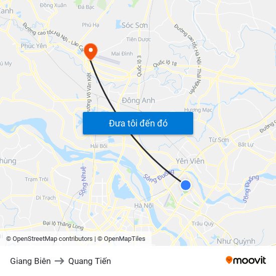 Giang Biên to Quang Tiến map