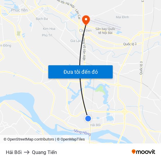 Hải Bối to Quang Tiến map