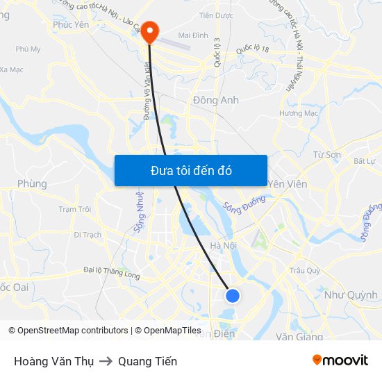 Hoàng Văn Thụ to Quang Tiến map