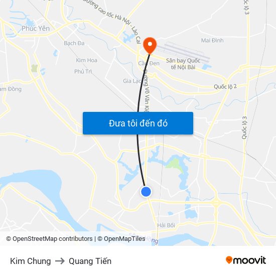 Kim Chung to Quang Tiến map