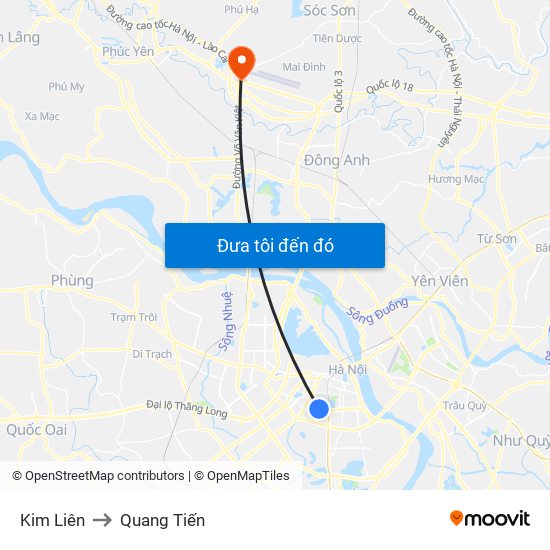 Kim Liên to Quang Tiến map