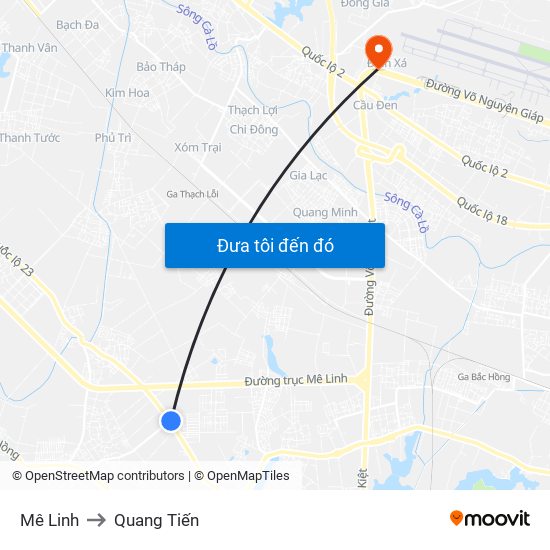 Mê Linh to Quang Tiến map