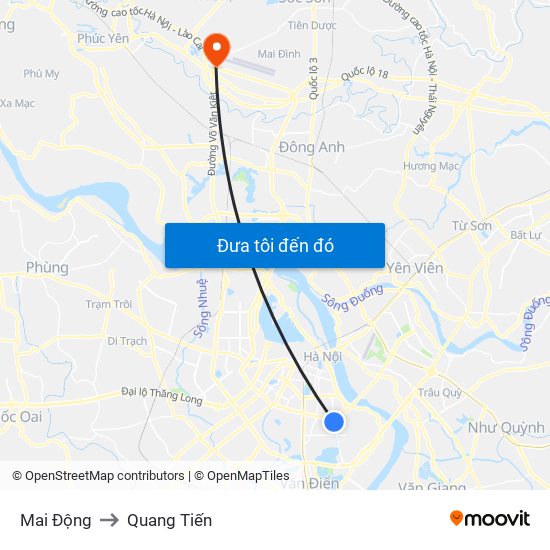 Mai Động to Quang Tiến map
