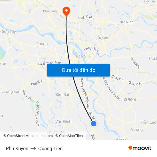 Phú Xuyên to Quang Tiến map