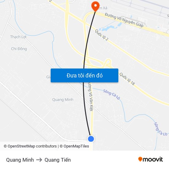 Quang Minh to Quang Tiến map