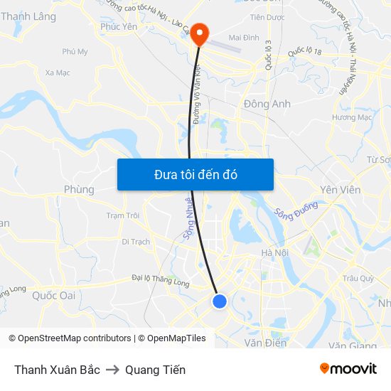 Thanh Xuân Bắc to Quang Tiến map