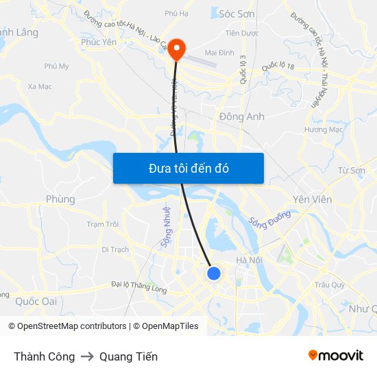 Thành Công to Quang Tiến map
