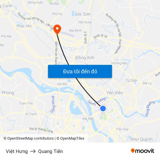 Việt Hưng to Quang Tiến map
