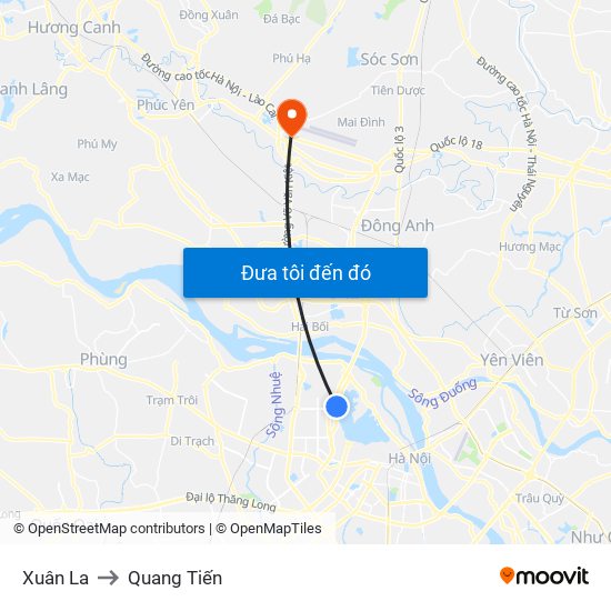 Xuân La to Quang Tiến map