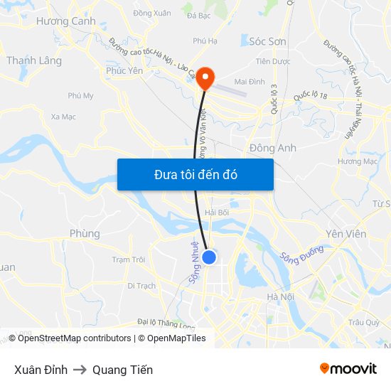 Xuân Đỉnh to Quang Tiến map