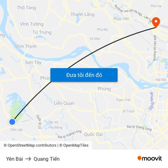 Yên Bài to Quang Tiến map