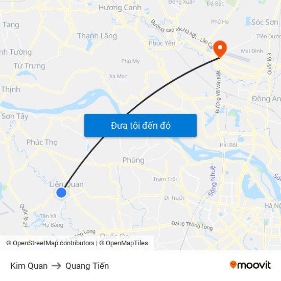 Kim Quan to Quang Tiến map