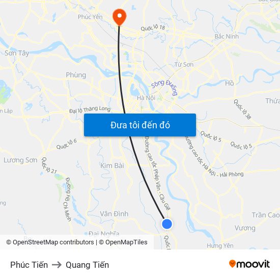 Phúc Tiến to Quang Tiến map