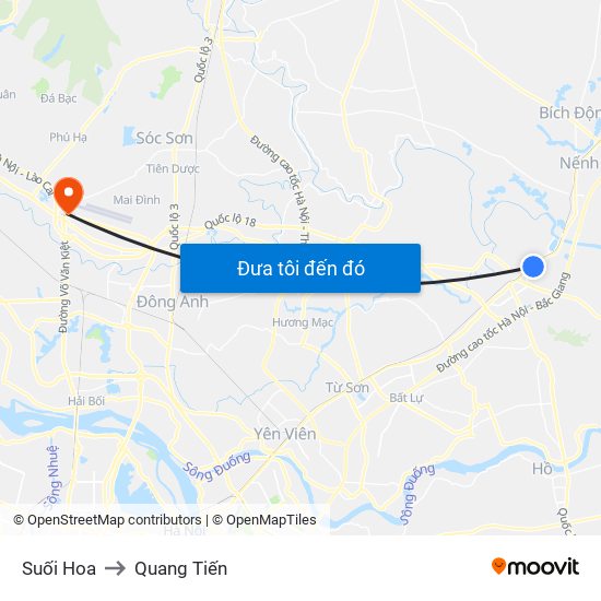 Suối Hoa to Quang Tiến map