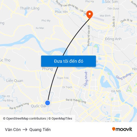 Vân Côn to Quang Tiến map