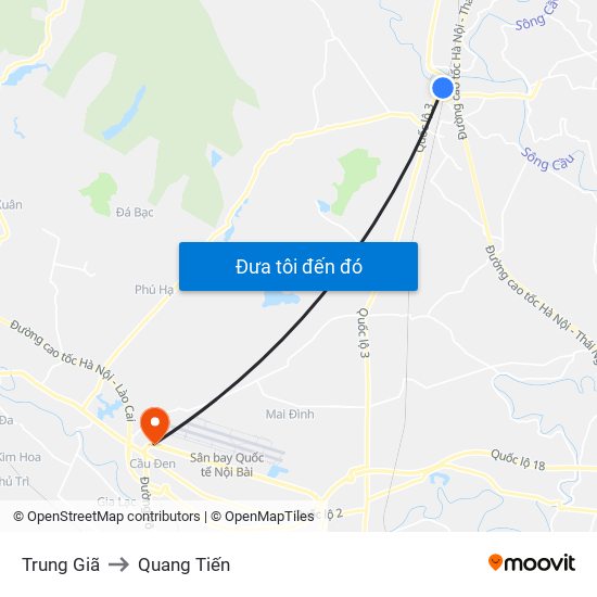 Trung Giã to Quang Tiến map