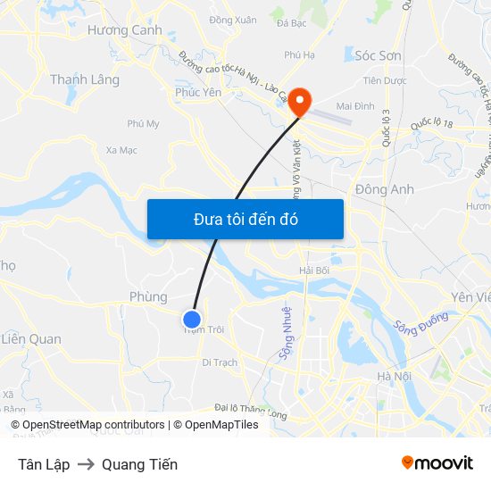 Tân Lập to Quang Tiến map
