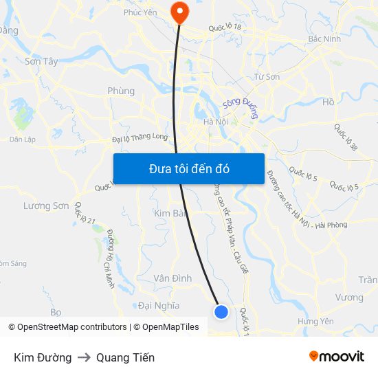 Kim Đường to Quang Tiến map