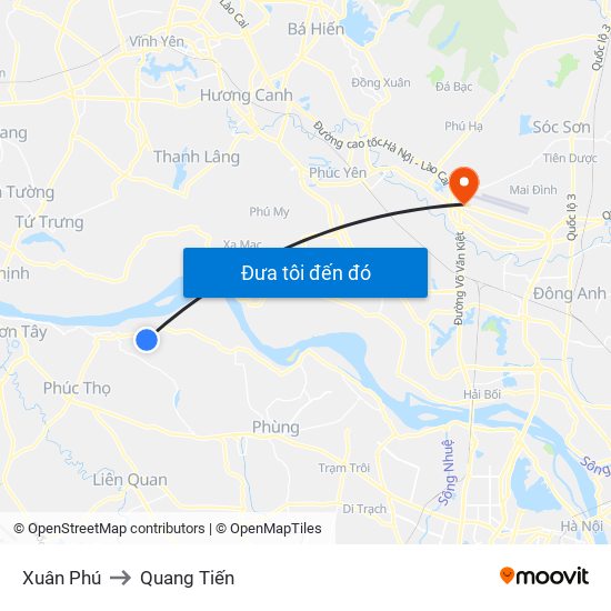 Xuân Phú to Quang Tiến map