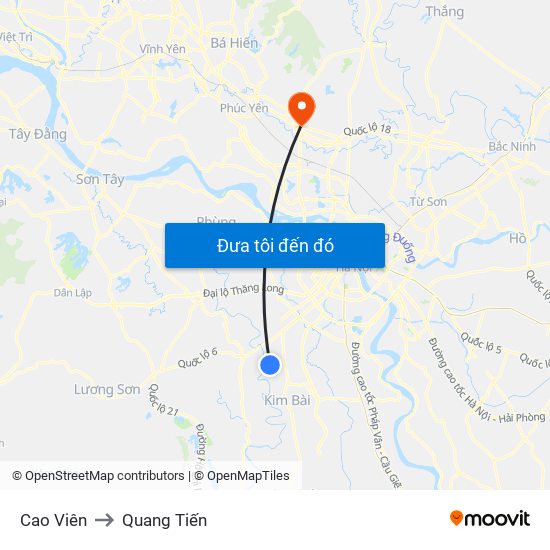 Cao Viên to Quang Tiến map