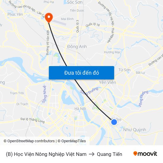(B) Học Viện Nông Nghiệp Việt Nam to Quang Tiến map