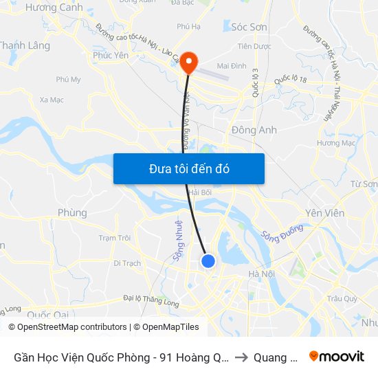 Gần Học Viện Quốc Phòng - 91 Hoàng Quốc Việt to Quang Tiến map