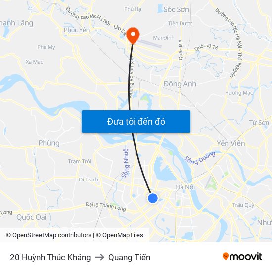 20 Huỳnh Thúc Kháng to Quang Tiến map