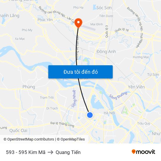 593 - 595 Kim Mã to Quang Tiến map