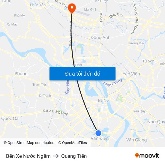 Bến Xe Nước Ngầm to Quang Tiến map