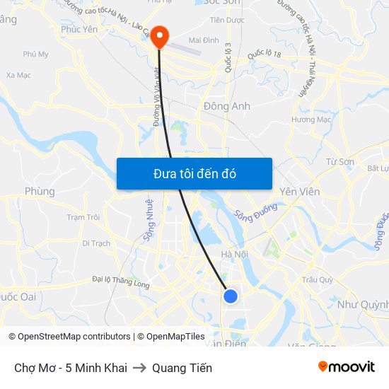 Chợ Mơ - 5 Minh Khai to Quang Tiến map