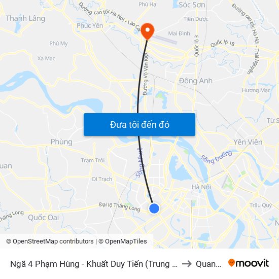Ngã 4 Phạm Hùng - Khuất Duy Tiến (Trung Tâm Hội Nghị Quốc Gia) to Quang Tiến map