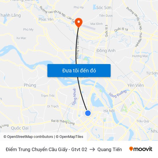 Điểm Trung Chuyển Cầu Giấy - Gtvt 02 to Quang Tiến map