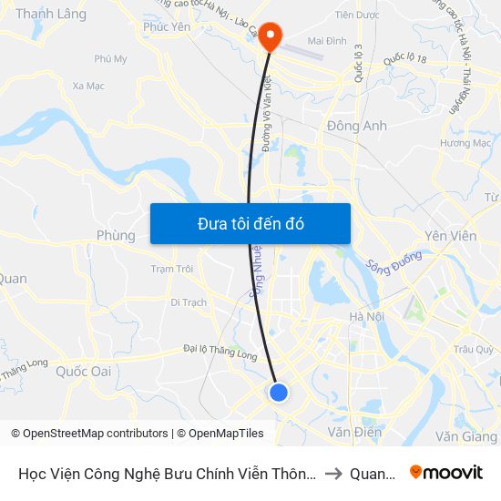 Học Viện Công Nghệ Bưu Chính Viễn Thông - Trần Phú (Hà Đông) to Quang Tiến map