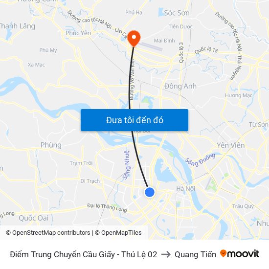 Điểm Trung Chuyển Cầu Giấy - Thủ Lệ 02 to Quang Tiến map