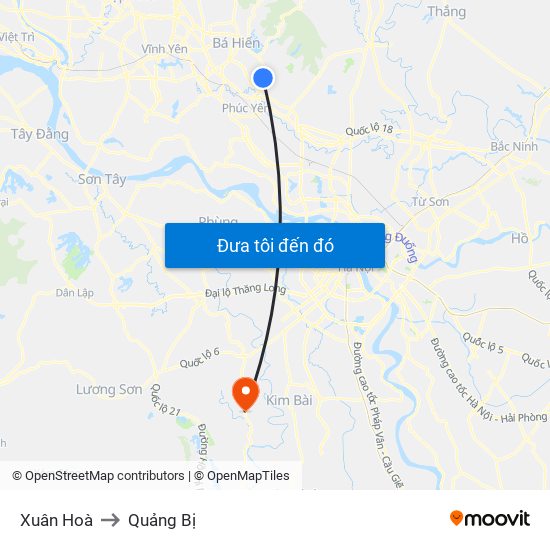 Xuân Hoà to Quảng Bị map