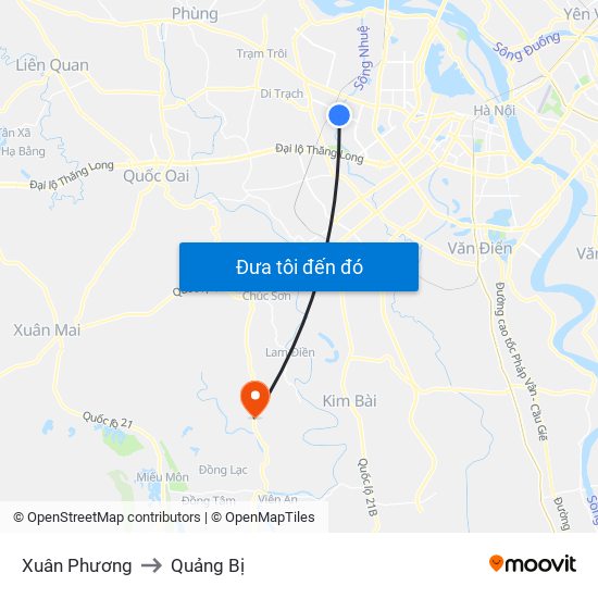 Xuân Phương to Quảng Bị map