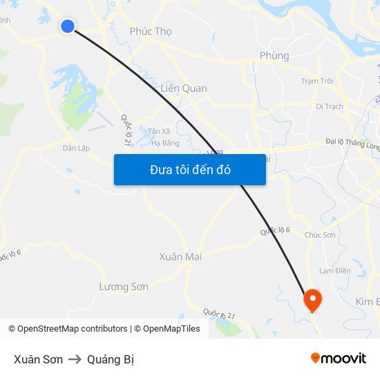 Xuân Sơn to Quảng Bị map