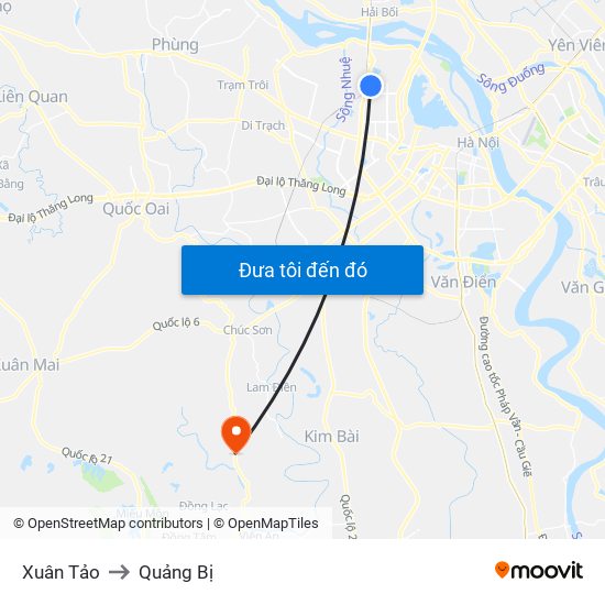 Xuân Tảo to Quảng Bị map