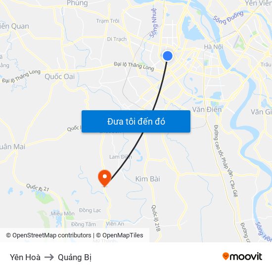 Yên Hoà to Quảng Bị map