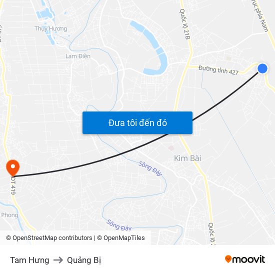 Tam Hưng to Quảng Bị map