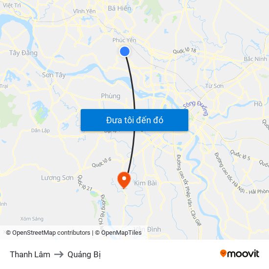 Thanh Lâm to Quảng Bị map