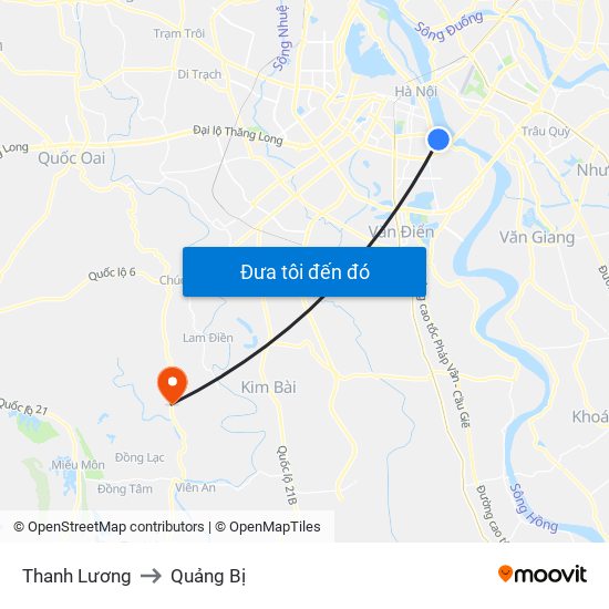 Thanh Lương to Quảng Bị map