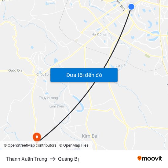 Thanh Xuân Trung to Quảng Bị map
