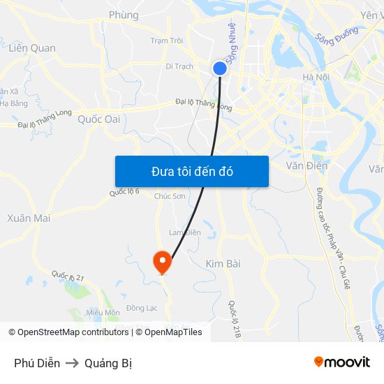 Phú Diễn to Quảng Bị map