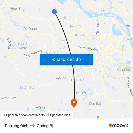 Phương Đình to Quảng Bị map